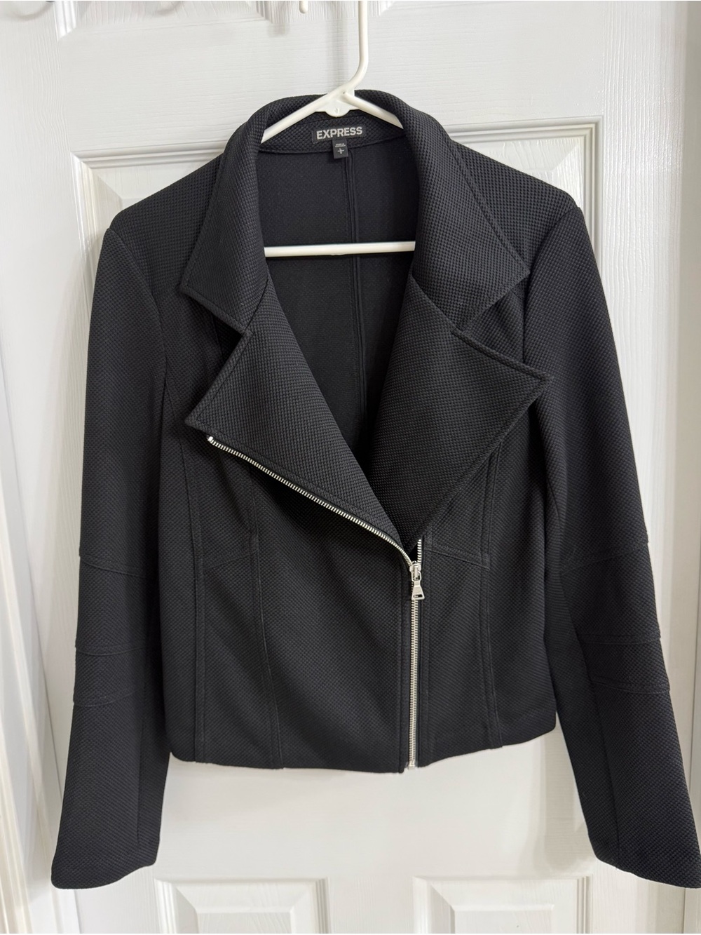 Express Black Textured Asymmetrical Zip Blazer